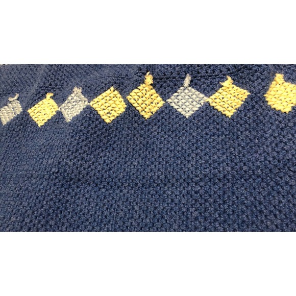 Handmade Blue Crochet Throw Blanket Afghan W/Diamond Shapes Around Edge 46X44 - Picture 3 of 5